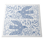 Peace Doves Blue and White Tile<br><div class="desc">Blue and white bird folk art doves for peace and hope. Original art by Nic Squirrell.</div>