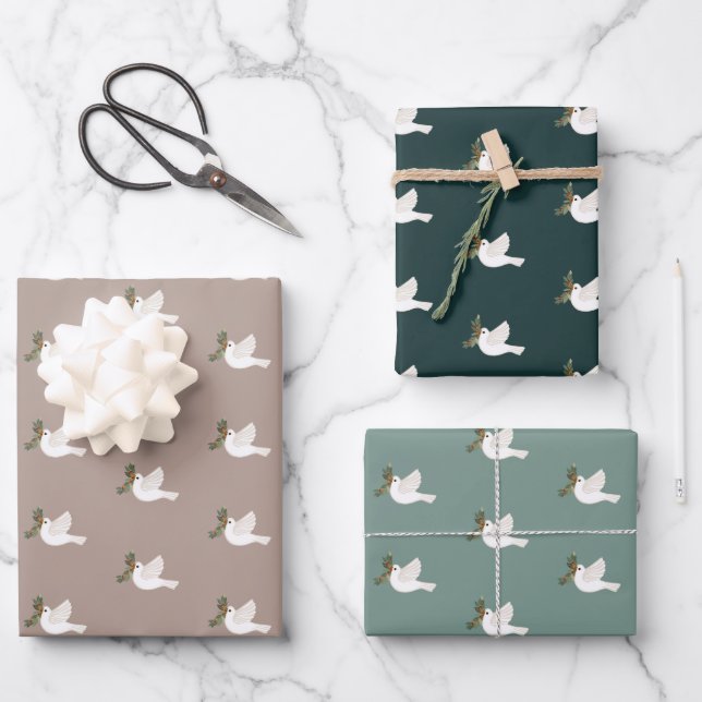 Peace Doves Flying Birds Christmas Holidays CUSTOM Wrapping Paper Sheet (Front)
