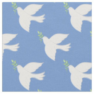 Peace Doves Religious Christian Blue Fabric