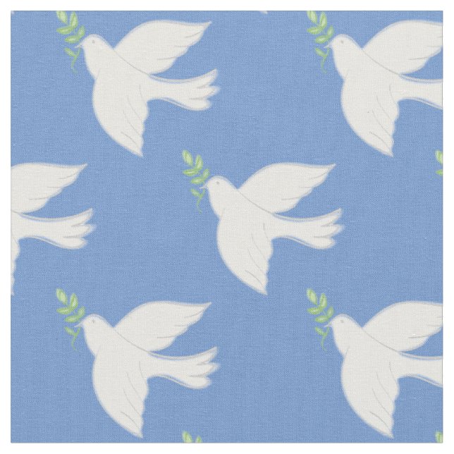 Peace Doves Religious Christian Blue Fabric (Close Up)