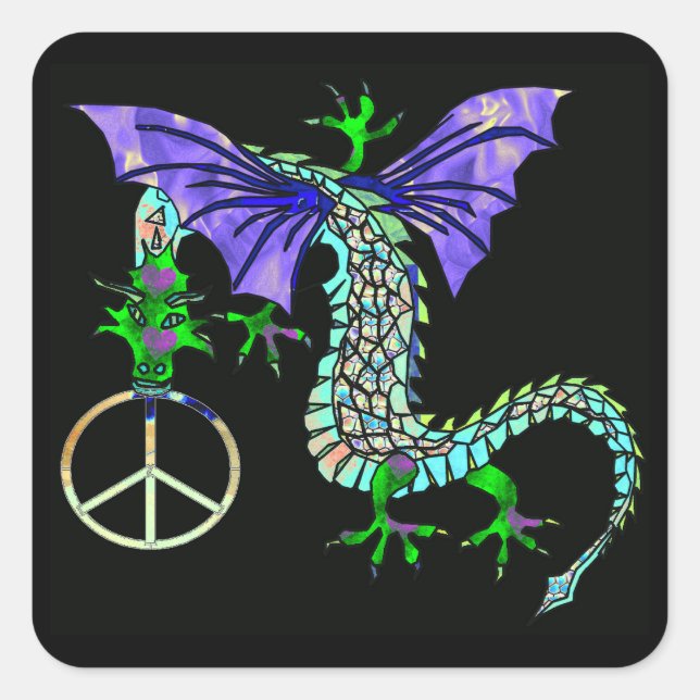 Peace Dragon Square Sticker (Front)