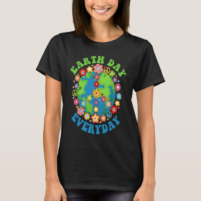 Peace Earth Day Everyday 60s 70s Hippie Retro Envi T-Shirt (Front)