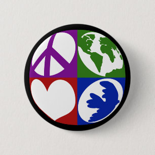 Peace, Earth, Love, Dove Button