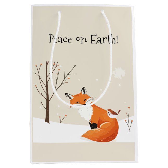 Peace Earth Minimalist Fox Bird Animal Medium Gift Bag (Front)