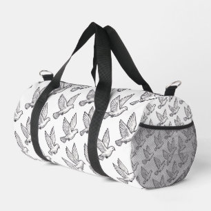 Peace Elegance White Graceful Dove Pattern Wedding Duffle Bag