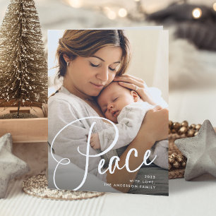 Peace   Elegant Script and Photo Christmas Holiday Card