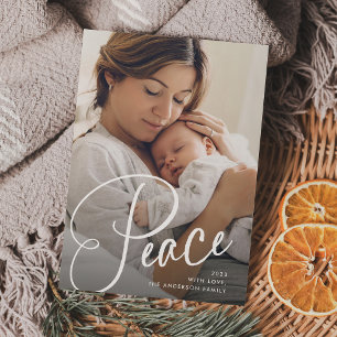 Peace   Elegant Script and Photo Christmas Holiday Card