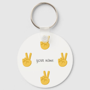 Peace Emoji Hand  and '' Your Name Here " Key Ring