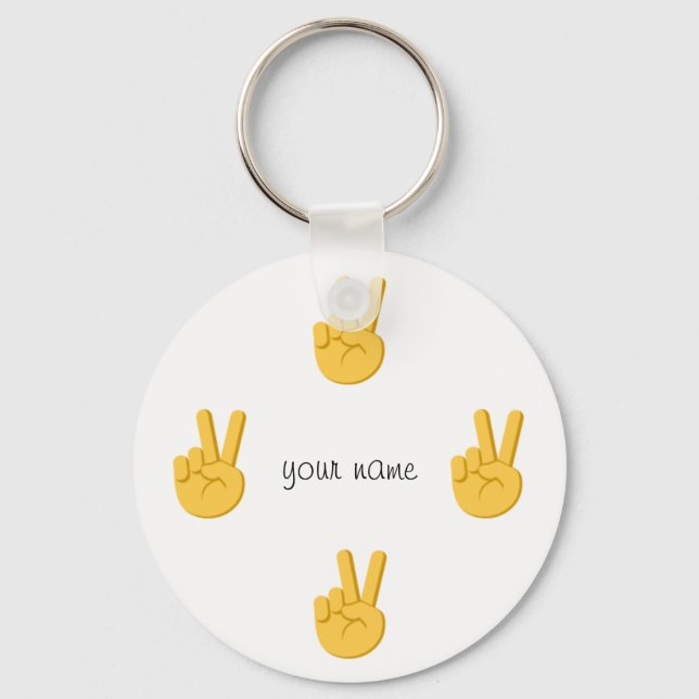 Peace Emoji Hand  and '' Your Name Here " Key Ring (Front)