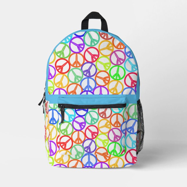 Peace Everywhere Multicolor Groovy Peace Signs Printed Backpack (Front)