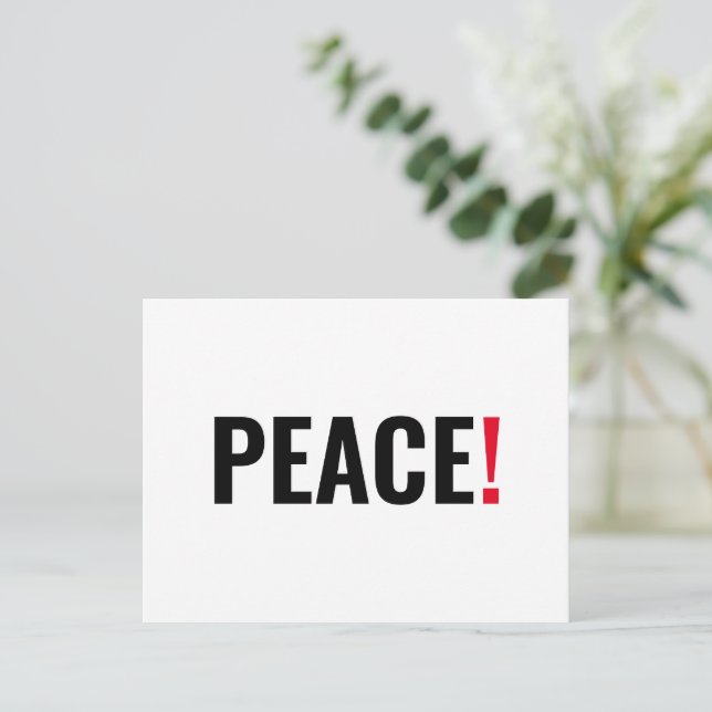 Peace exclamation point white black red anti war postcard (Standing Front)