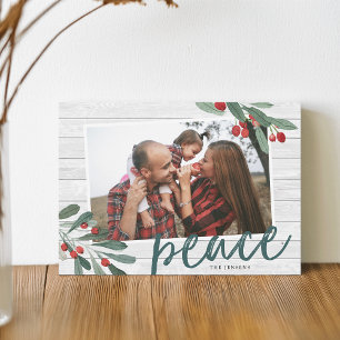 Peace   Farmhouse Holly Photo Holiday Card
