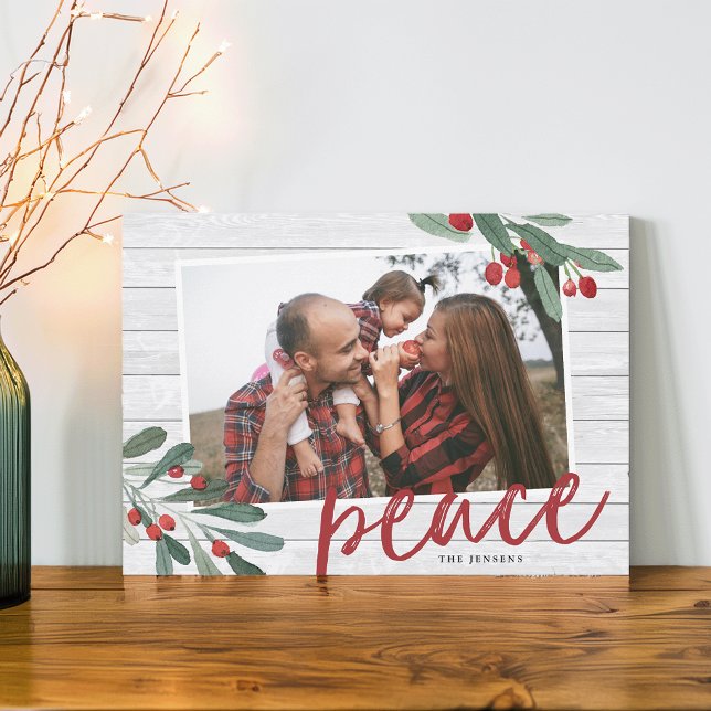 Peace | Farmhouse Holly Photo Holiday Card (Creator Uploaded)
