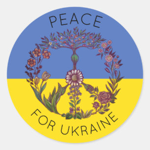 Peace Floral Drawing Blue & Yellow Ukrainian Flag Classic Round Sticker