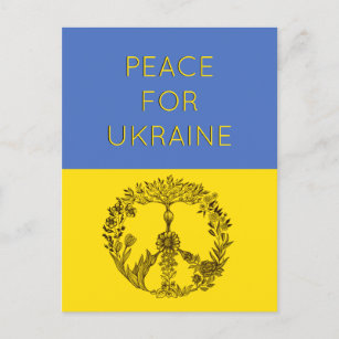  Peace Floral Drawing Blue & Yellow Ukrainian Flag Postcard