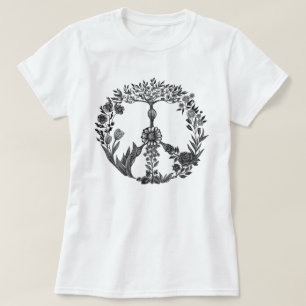 Peace Floral Drawing Cute Boho Hippie Flowers Art T-Shirt