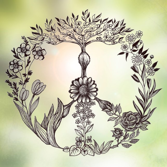 Peace Floral Drawing Cute Boho Hippie Flowers Art  Window Cling (Creator Uploaded)