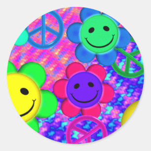 Peace Flower Smilies Classic Round Sticker