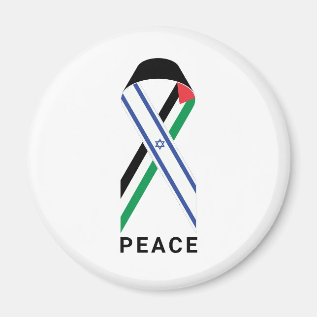 Peace for Israel and Palestine flag ribbon white Magnet (Front)