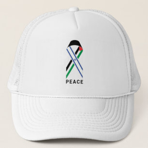 Peace for Israel and Palestine flag ribbon white Trucker Hat