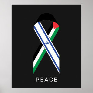 Peace for Israel and Palestine flags ribbon black Poster