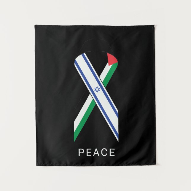Peace for Israel and Palestine flags ribbon black Tapestry (Front)