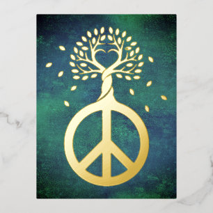 Peace For Trees - Flower Power Heart 1 Foil Holiday Postcard