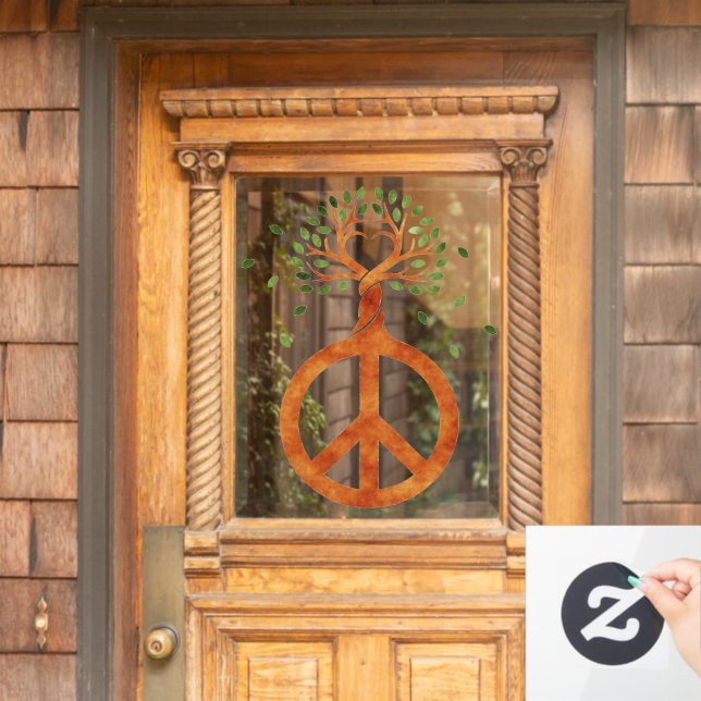 Peace For Trees - Flower Power Heart 1 Window Cling (Home Door)