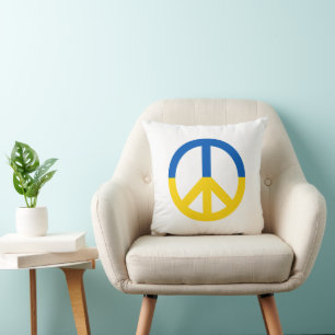 Peace for Ukraine Blue Yellow Flag Colours Symbol Cushion