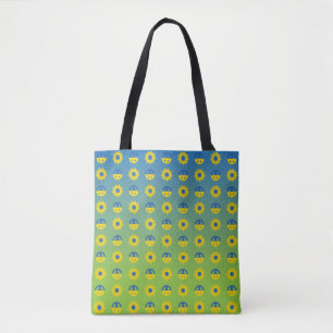 Peace for Ukraine Peace Symbol and Sunflower Tote Bag
