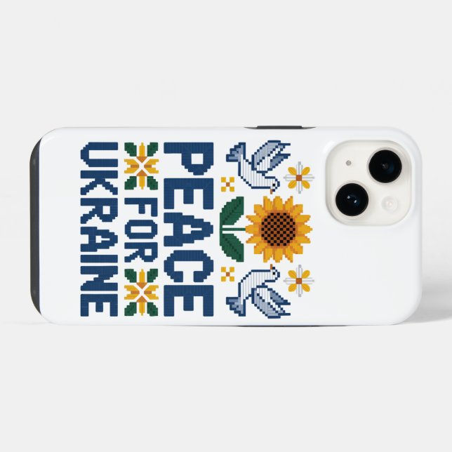 Peace for Ukraine Pixel Folk Art iPhone Case (Back Horizontal)