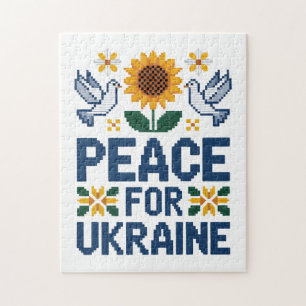 Peace for Ukraine Pixel Folk Art Jigsaw Puzzle
