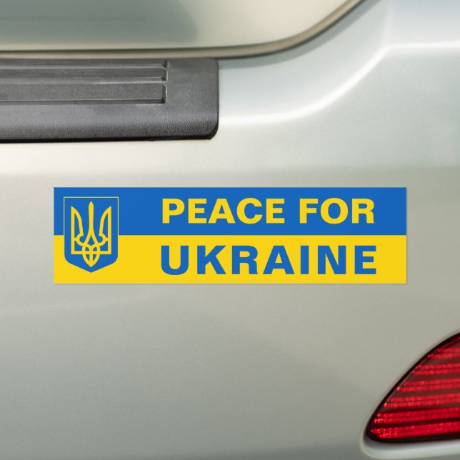 Peace For Ukraine Trident Ukrainian Flag Support Bumper Sticker (On Car)