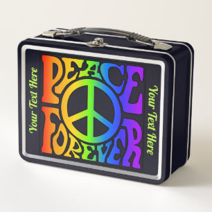Peace Forever Vintage Retro Rainbow Custom 1-sided Metal Lunch Box