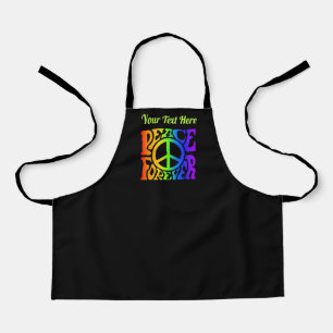 Peace Forever Vintage Retro Rainbow Custom black Apron