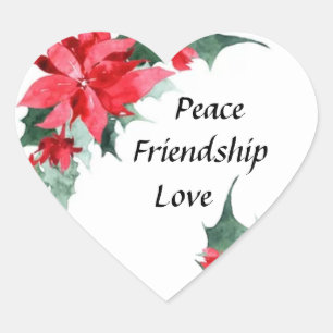 Peace,Friendship and Love Christmas Heart Sticker