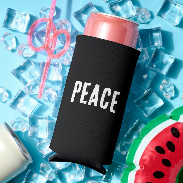"Peace." Funny Quote. Black and White Seltzer Can Cooler (In Situ Summer)