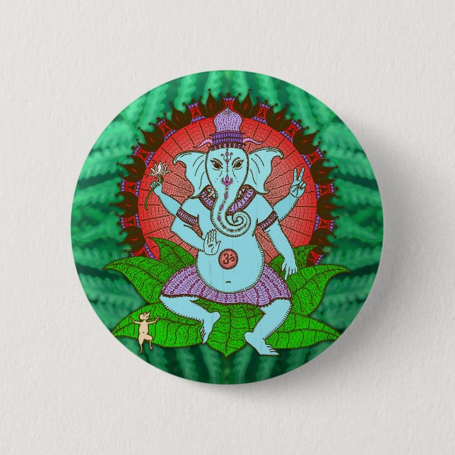 Peace Ganesh Dancing 6 Cm Round Badge (Front)