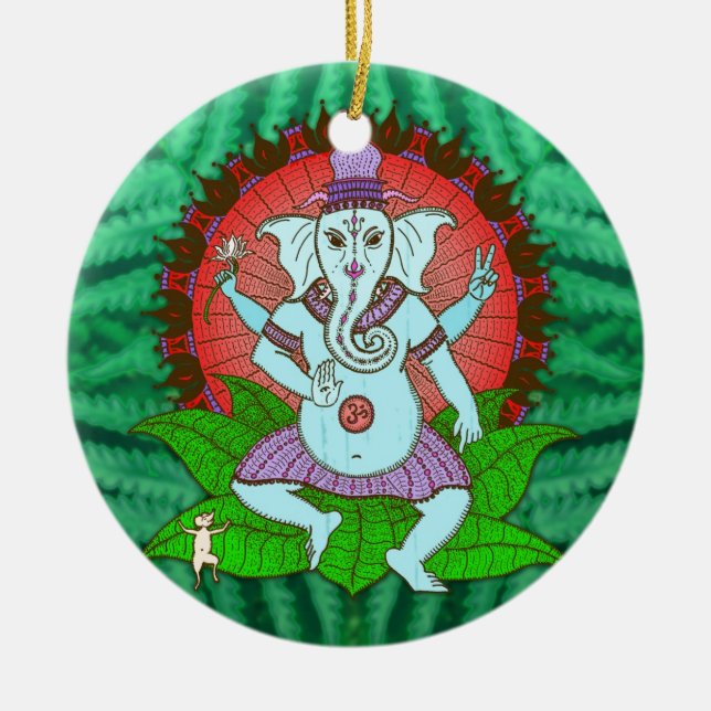 Peace Ganesh Dancing Ceramic Tree Decoration (Front)