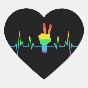 Peace Gay Heartbeat LGBT Heart Sticker