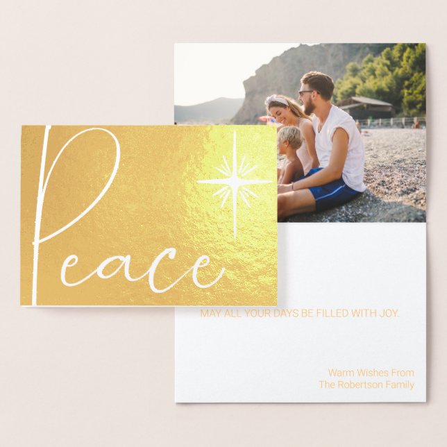 Peace Gold Foil Simple Modern Photo Christmas Card (Display)