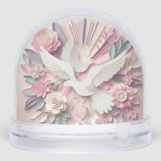 Peace & Grace – Dove and Cross Papercut Pastel Art Snowglobe