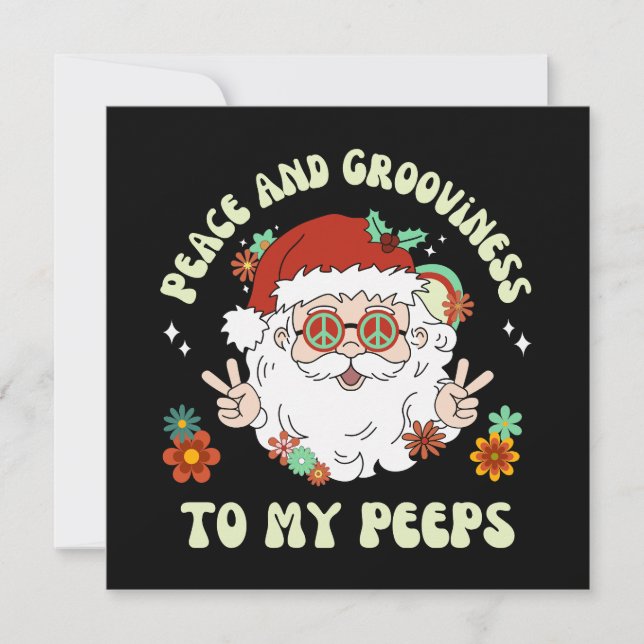 Peace Grooviness Hippie Santa Christmas Holiday Card (Front)
