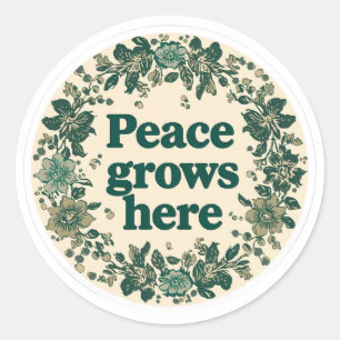 Peace Grows Here Retro Floral Sticker