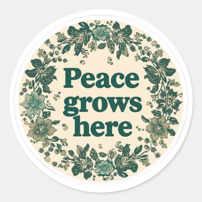 Peace Grows Here Retro Floral Sticker (Front)
