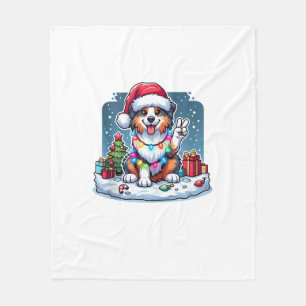 Peace Hand Australian Shepherd Christmas Lights Wo Fleece Blanket