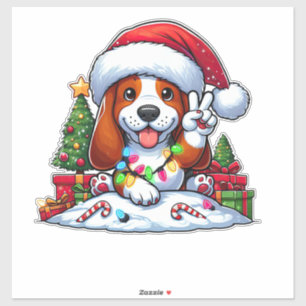 Peace Hand Basset Hound Christmas Lights Dog Women