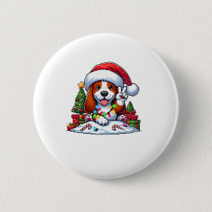 Peace Hand Basset Hound Christmas Lights Dog Women 6 Cm Round Badge