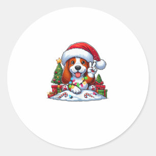 Peace Hand Basset Hound Christmas Lights Dog Women Classic Round Sticker