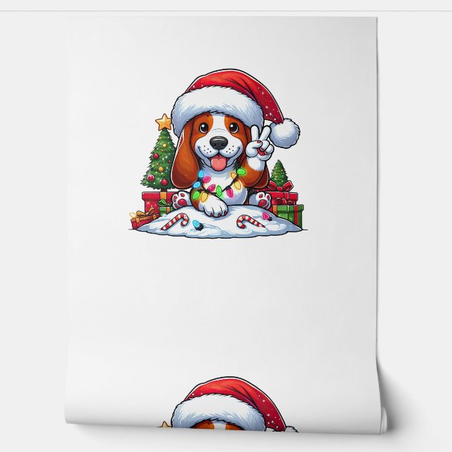 Peace Hand Basset Hound Christmas Lights Dog Women Wallpaper (Unrolling)